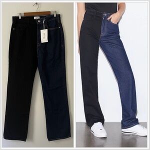 NEW Frame Le Jane High Rise Straight Black Blue Split Jeans 30